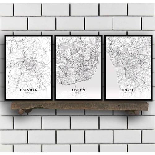 Coimbra Lisbon Porto Portugal Map Poster