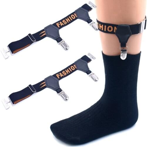 Men Nylon Socks Suspenders Holder Letters Adjustable Non-Slip Garters Belt with Double Metal Clips Costume Accessories