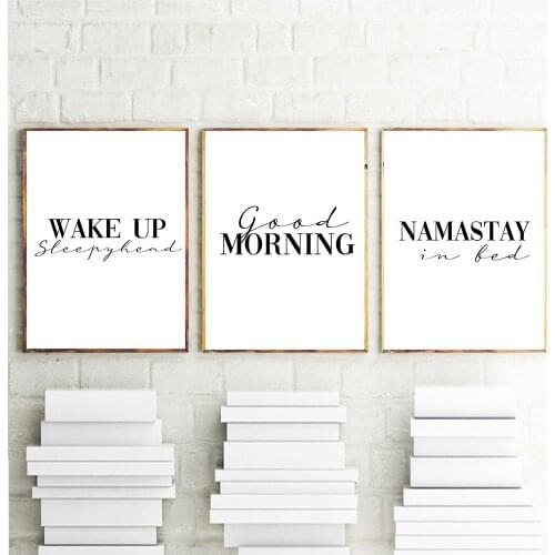 Good Moring and Namastay in Bed Posters and Prints Life Quote For Living Room Home Canvas Painting Modular Wall Art Wall Picture