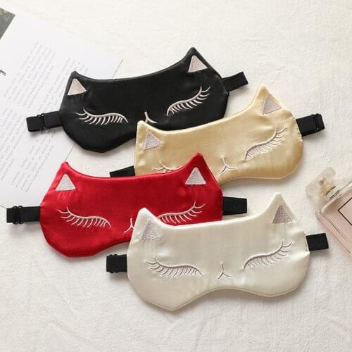 Cute Cat Shape Eye Mask Imitated Silk Eye Cover for Sleep Nap Blindfold Embroidery Eye Shade Sleep Mask Soft Breathable Cover