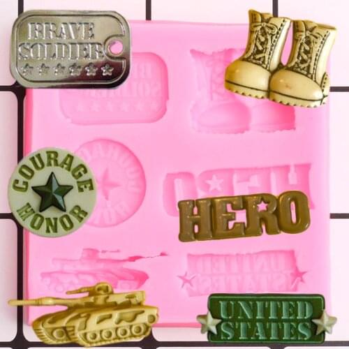 Soldier Hero Army Tank Silicone Mold Military Boots DIY Baby Birthday Cake Decorating Tools Jelly Candy Chocolate Fondant Mould