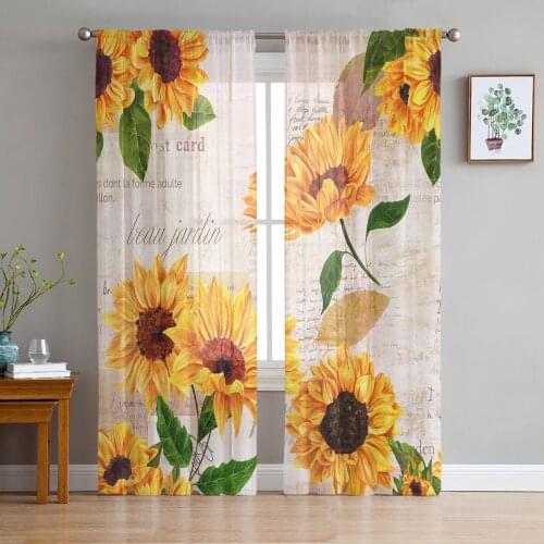 Sunflowers Sheer Curtains for Living Room Bedroom Kitchen Tulle for Windows Voile Yarn Curtains for Bedroom
