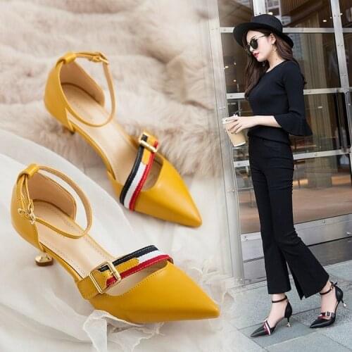 Version of the fashion pointed shallow mouth buckle high heels sexy word with sandals fine with professional OL womens shoes