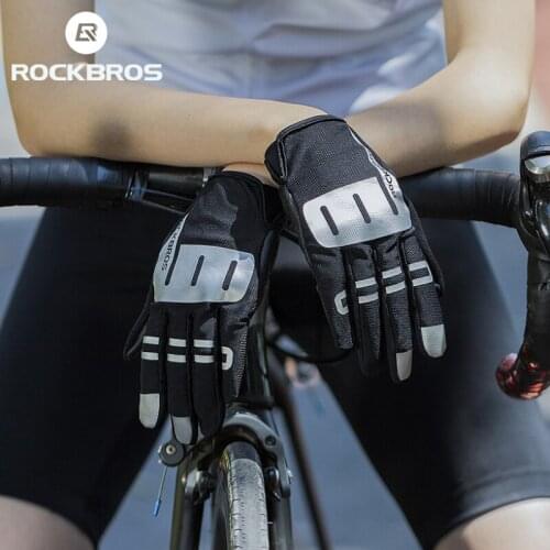 ROCKBROS Cycling Gloves Safety Reflective Breathable Full Finger Shockproof SBR Plam Touch Screen MTB Road Bike Gloves