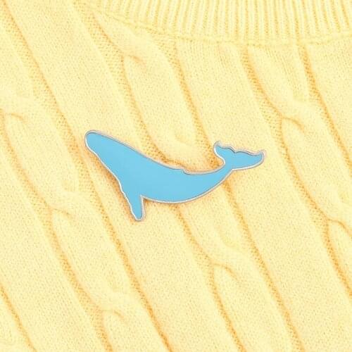 Cute Blue Simple Whale Enamel Metal Brooch Silver Custom Cartoon Animal Lapel Punk Fashion Button Pin Jewelry Gift For Children