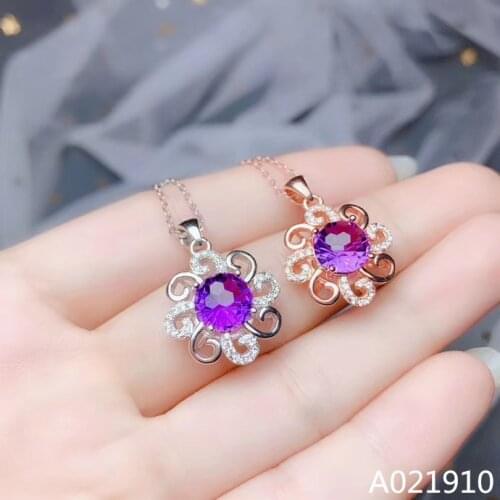 KJJEAXCMY boutique jewelry 925 sterling silver inlaid Amethyst necklace Womens pendant popular