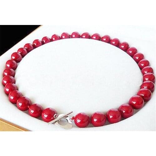 Jewelry Pearl Necklace Natural Red South Shell Pearl Gemstones Round Beads Necklace 18''12mm Free Shipping