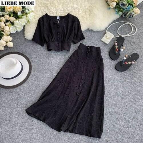 Summer Black Red Green 2 Piece Skirt Suit Women Short Sleeve Crop Top and A Line Long Skirt Boho Beach Outfits Sexy Clothing