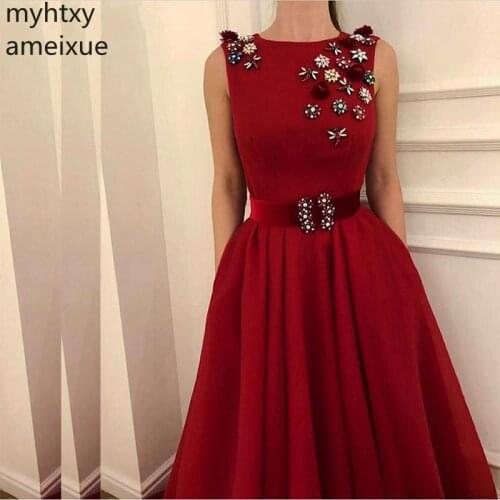 Hot Elegant Red Long Evening Dress 2020 Crystals Beaded Dresses Ever Pretty Party Gown Robes De Soiree Longue Robe De Soiree