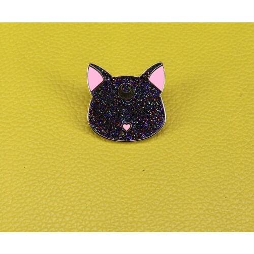 Cat Head Hard Enamel Pin with Glitter body