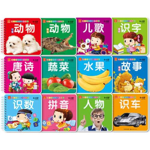 New 10pcs Kids Chinese Learning Cards pictures books with Pinyin English Chinese character book hanzi fruit animal people cards