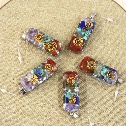 10pcs Orgonite Energy Necklace Healing Crystal Pendant 7 Chakra Natural Crushed Stone Pendant Necklace Pendant