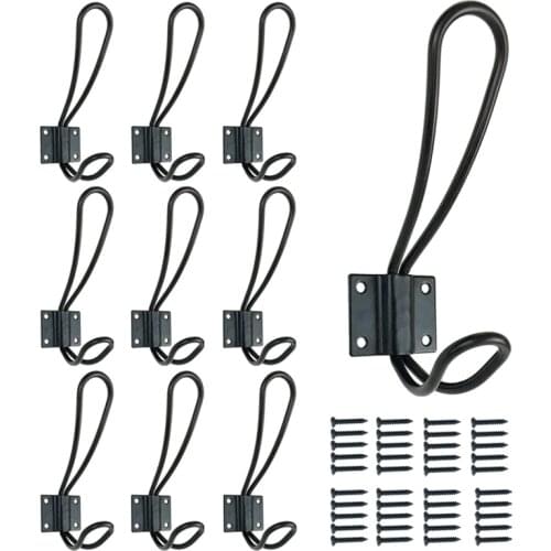 10PCS Rustic Metal Coat Hooks Wall Mounted Hooks Double Vintage Hooks for Hanging Decorative Farmhouse Entryway Hooks