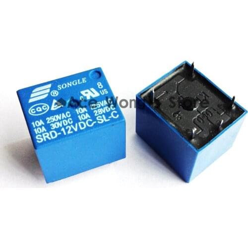 100 PCS/LOT) 12V DC SONGLE Power Relay SRD-12VDC-SL-C PCB Type In stock