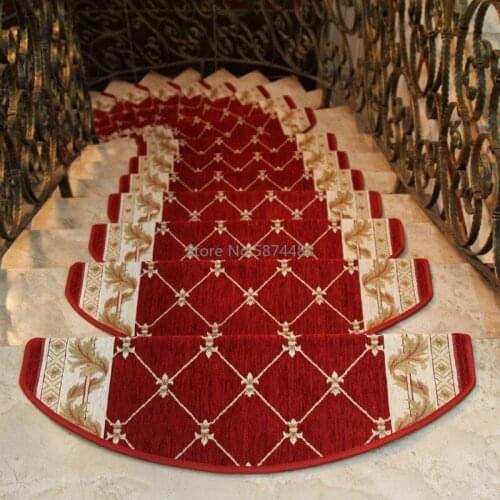14Pcs Stair Treads European Style Mat Floral Non-Skid Step Carpet Rug Home Decor