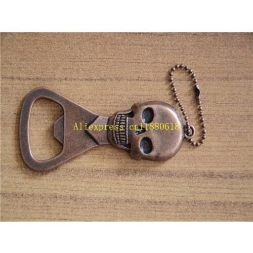 300pcs/lot Fast shipping Newest Skull Beer Bottle Opener Zinc Alloy Opener with keyring & retail box