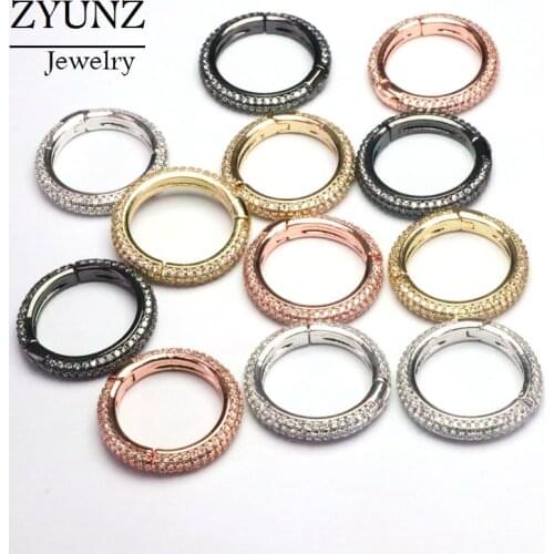 4PCS, CZ Micro pave Circle Spring Snap Hook Clasp, Gold/Rose gold/Silver/Black, Round Carabiner Clasp