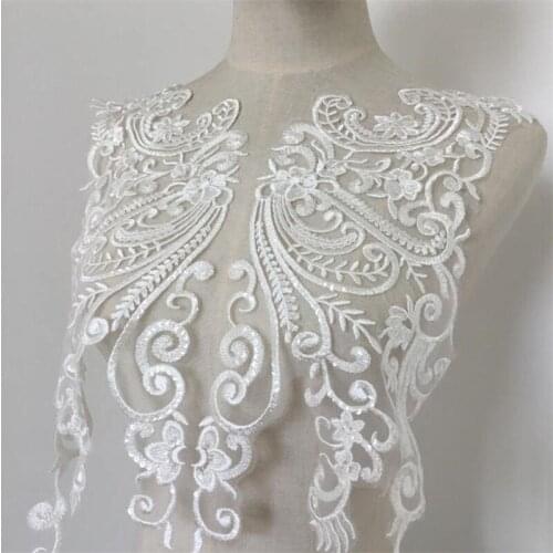 Large Lace Applique Sequins Embroidered Applique Ivory Venice Lace Applique DIY Sewing Trims Wedding Decoration 1pc