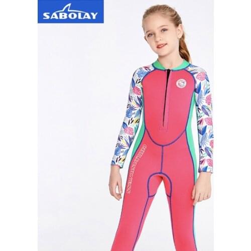 Sabolay Children Surfing Diving Swimming Suit Girls Wetsuit Kids One-Piece Swimsuit Rash Guards Anti-UV Quick-Drying Long Sleeve