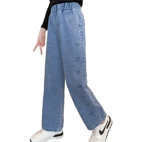 Jeans Girl Heart Pattern Childrens Jeans For Girls 2021 New Jeans For Children Spring Autumn Clothes For Girls