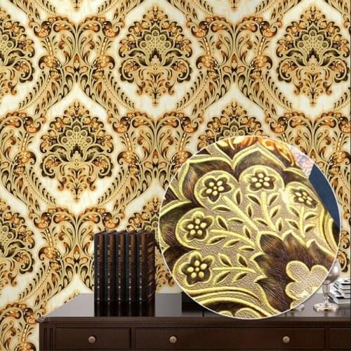 Beibehang European high-end Damascus 3D deep embossed fashion living room TV background PVC waterproof personality wallpaper