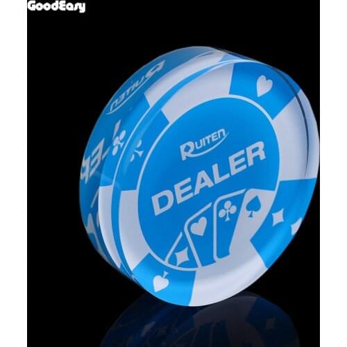 HOT SALEAcrylic Poker Dealer Button Texas Hold'em 3inch Pressing Poker Cards Guard poker Dealer Button-Blue Dealer 1PCS