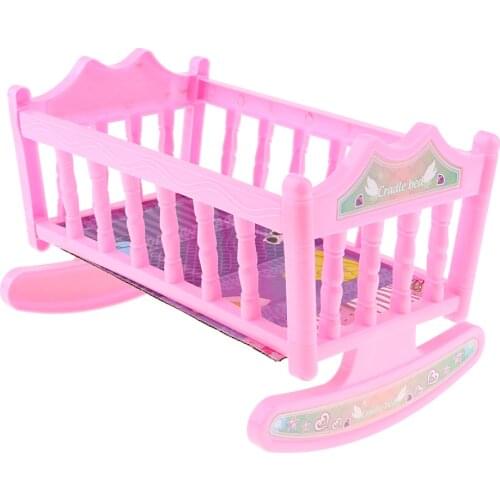 Sweet Plastic Rocking Cradle Crib Bed Baby Doll Cradle Model Bedroom Furniture Accessory for 20cm Dolls Kids Child Toy Pink