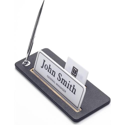 Personalized Desk Name Plate Leather Organizer Business Card, Note and Pen Holder Desk Accessories Plaque Custom Nameplates