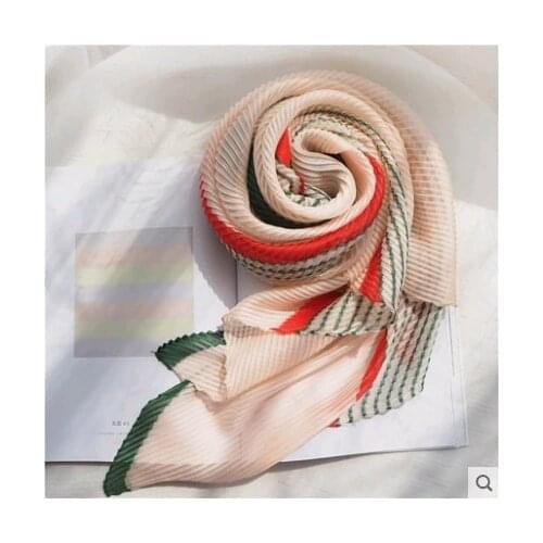 HOT SELLING Miyake pleated Folded stretch silk scarf women spring and summer scarf all-match crimped scarf IN STOCK
