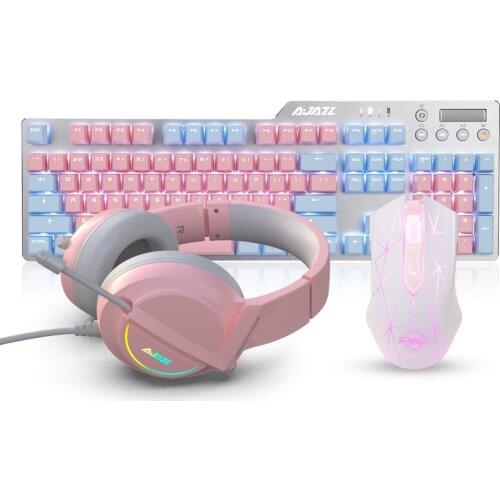 Ajazz Mechanical Keyboard and Mouse headset Wired Combo, White backlit 104-key Mechanical Keyboard /RGB Mouse/7.1 Gaming Headset
