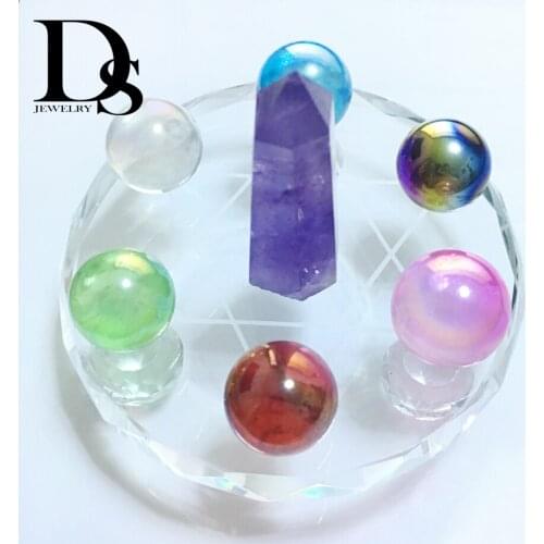 Natural Quartz Seven Star Array Aura Angel Titanium Crystal Ball,Amethyst Wand Point,Wicca,Reiki Chakra Healing Crystal Decora