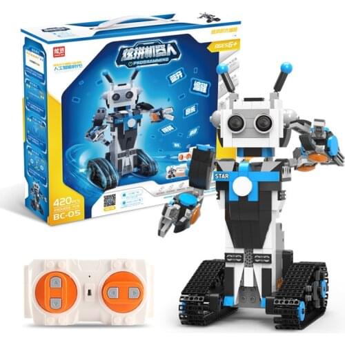 Science and education dual remote control programmable educational gift toy intelligent programming building block robot