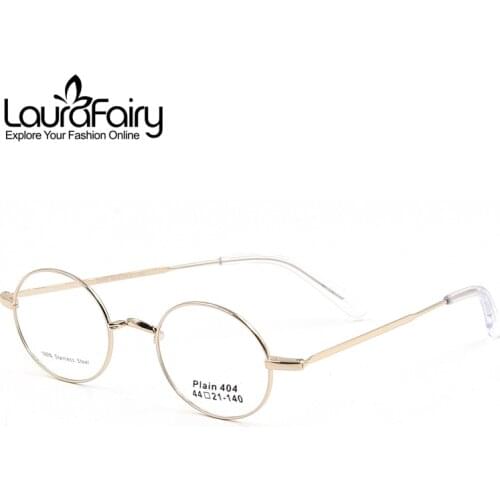 Laura Fairy Fashion New Hinge and W-bridge Clear Eye Glasses Frame Solid Gold Color Round Optical Frame For Female and Male