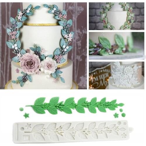 Newest Fondant Cake Silicone Mold Branch Leaves Flower Cake Decorating Tool Chocolate Stamper Cakes Lace Decor Leaf Mould