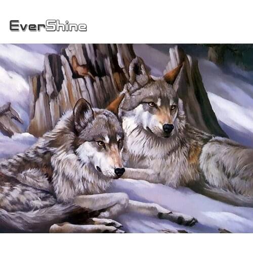 EverShine Full Square Diamond Painting Winter Diamond Embroidery 5D Wolf Picture Rhinestones Mosaic Animal Room Decor