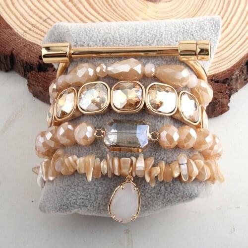 RH Fashion Designer Beaded Bracelet Set Natural Stone Metal Cuff 5pc Bracelets & Bangles Set For Fashion Jewelry