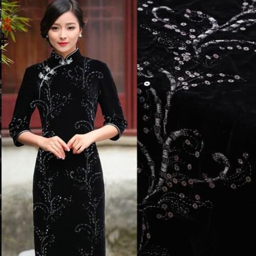 Mulberry Silk Velvet Fabric Handmade DIY Autumn Winter Embroidery Cotton Thread Sequins Breathable Comfortable Silk Scarf Skirt