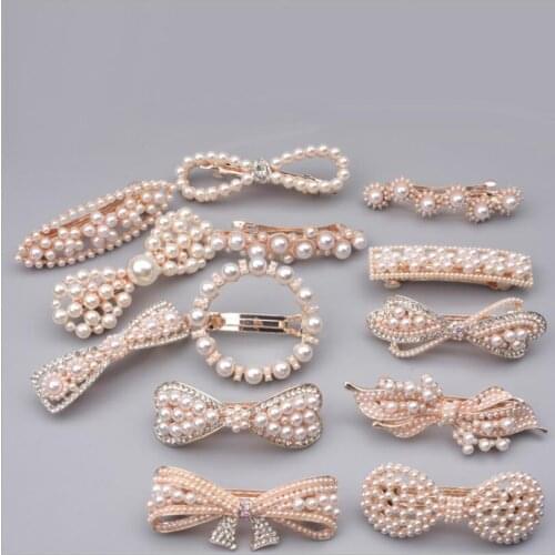 Cute Crystal Hair Hairpin Elegant Pearl Barrettes Resin Foral Hair Clip Barrette Headwear Tiara Accessories Gift for Woman T0333