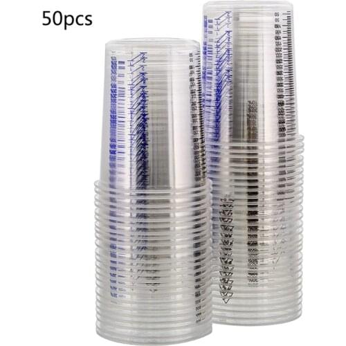 50pcs Disposable Clear Graduated Plastic Mixing Cups For Paint Uv Resin Epoxy 20 Oz 600ml Measuring Ratios