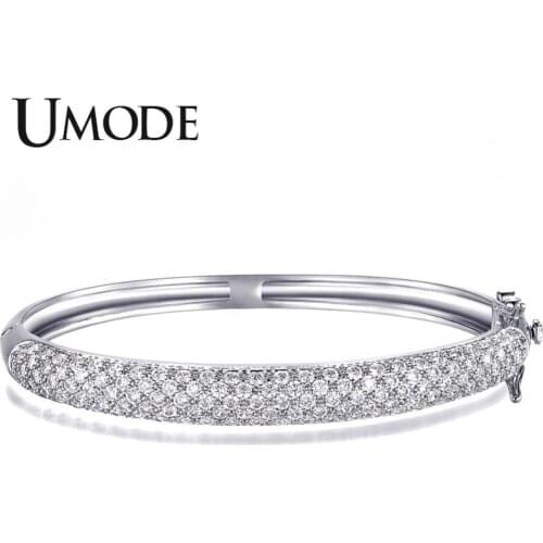 UMODE Luxurious Party Jewelry White Gold Color 129 Pcs 0.03ct CZ Simulated CZ Stone Pave Bangle Bracelets for Women UB0039B