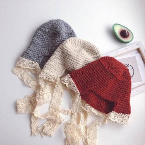 Baby Hat Spring Summer Toddler Handmade Fishermen Cap Children Ear Warmer Bonnet Lace Tieback Hat Newborn Photo Props