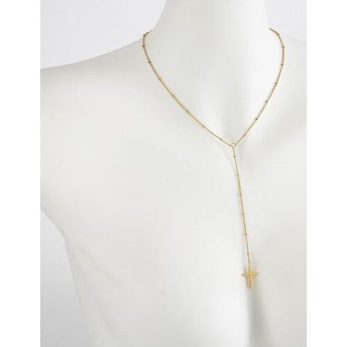 Stainless Steel Y Choker Chain Necklace with Cross Pendant Bead Chain as Beach Girl Fashion Jewelry