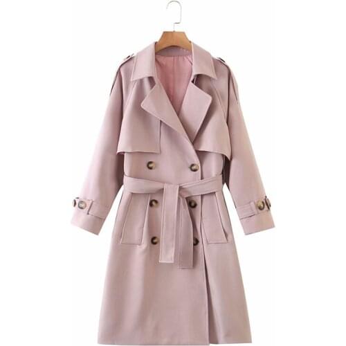 PUWD Oversize Women Pink Irregular Windbreaker 2021 Autumn Female Chic Long Sashes Trench Coat Fashion Ladies Solid Lacing Coats