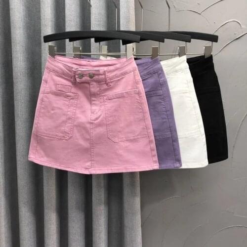 2021 New Spring Summer Vintage Womens Denim Skirt High Waist Jeans Skirt Fashion Pocket Female A-line Student Mini Pencil Skirt