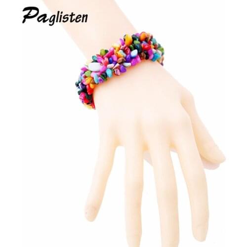 New Fashion Multilayer multicolor Natural Stone Bracelets Crystal Gravel Bracelet Elastic Chips Strand Bracelet Women Jewelry