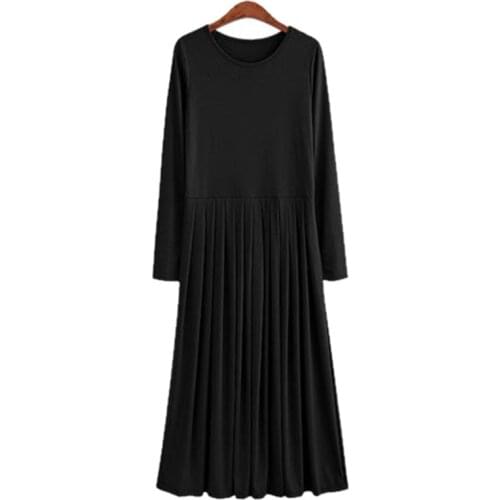 Vestido Feminios 2020 Spring Autumn 5XL 6XL Plus Size Long Dresses Pleated High Stretch Casual Maxi Dress 100% cotton black red