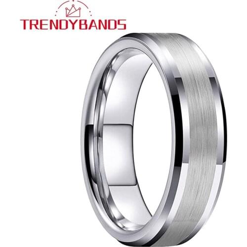 6MM Men Women Wedding Bands Tungsten Carbide Rings Beveled Edges Brushed Finish Classic Comfort Fit