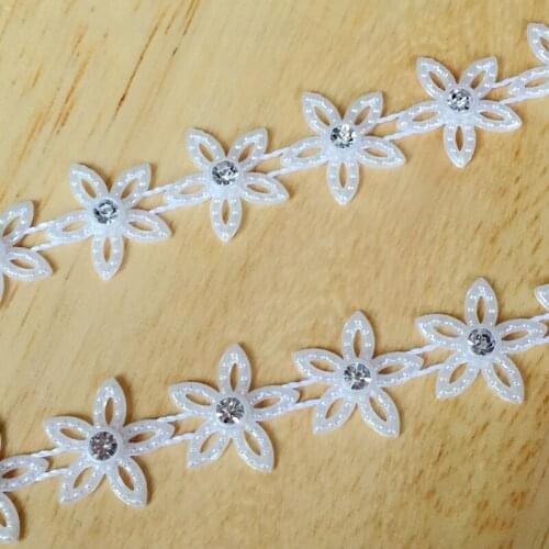 1yard/Lot 14mm flower Inlaid Diamonds Artificial Pearls Beads Chain Garland Flowers For Wedding Bridal Bouquet Decoration