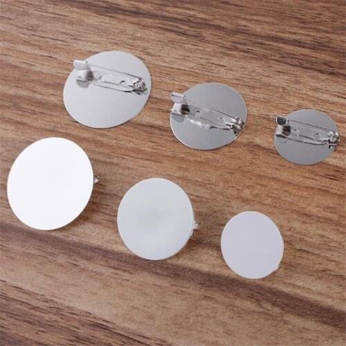10pcs 20/25/30mm Silver Brooch Clasps Pin Disk Base Disc Blank Cabochon Trays for DIY Jewelry Craft Making Accessories