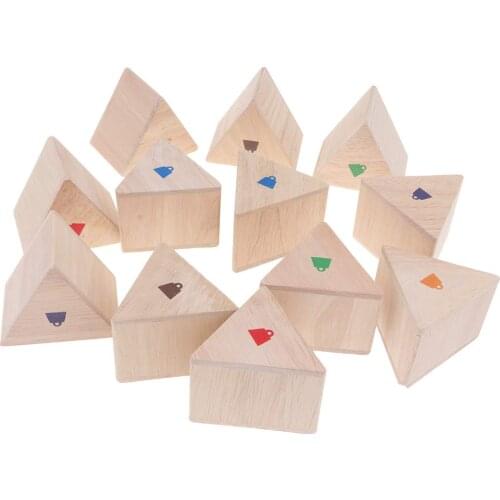 12pcs Wooden Triangular Building Blocks Montessori Sensory Development Early Learning Educational Toys for Children Kids Baby